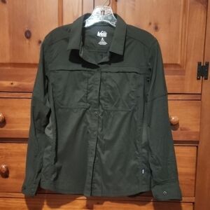 REI Women’s Sierra Olive Green Button-Front Outdoor Shirt